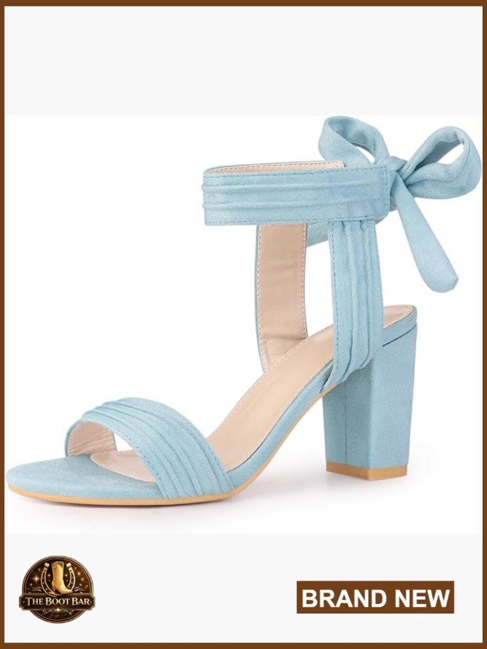 Open Toe Ankle Tie Back Chunky Heel Sandals, 3.1 Inch Heel, Faux Suede